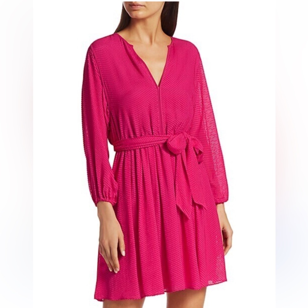 Joie NWT SILK BLEND Favia Fill Coupe Dress Fuchsia MEDIUM elbow sleeve spring